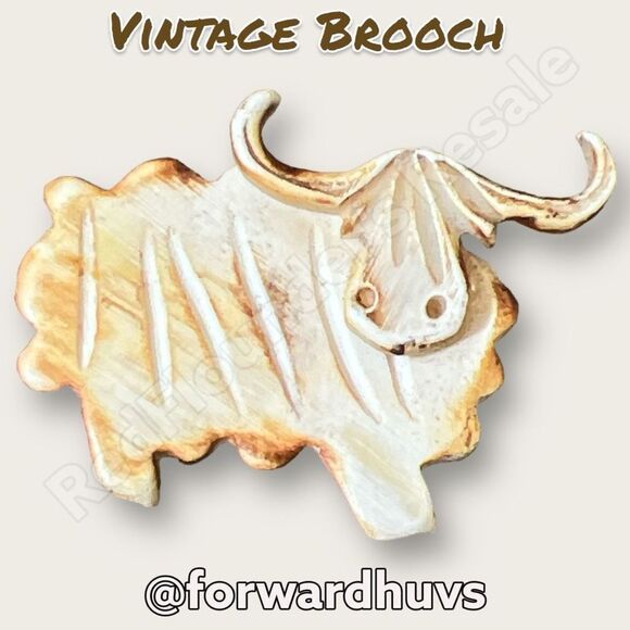 Vintage Handcrafted Wooden Ox Brooch - Picture 6 of 7